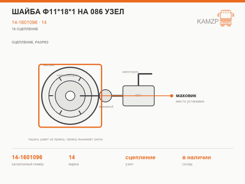 Шайба ф11*18*1 на 086 узел, каталожный номер 14-1601096