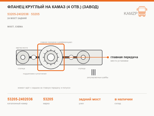 Фланец круглый на КАМАЗ (4 отв.) (завод), каталожный номер 53205-2402036