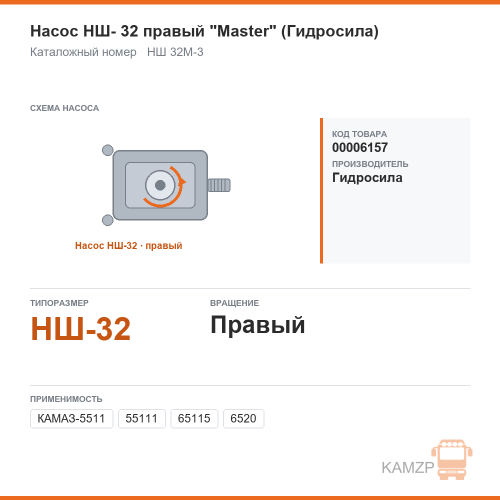 Насос НШ- 32 правый "Master" (Гидросила)