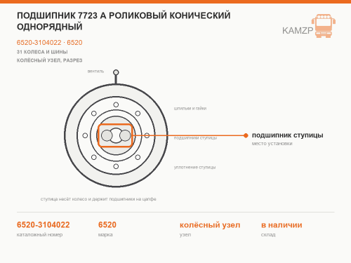 Подшипник 7723 А роликовый конический однорядный, каталожный номер 6520-3104022