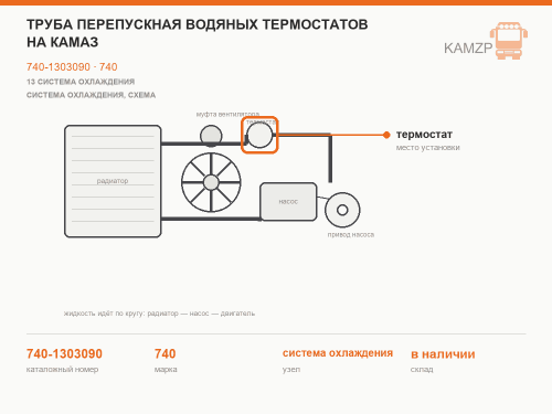 Труба перепускная водяных термостатов на КАМАЗ, каталожный номер 740-1303090