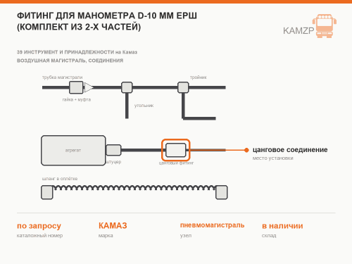 Фитинг для манометра D-10 мм ерш (комплект из 2-х частей)