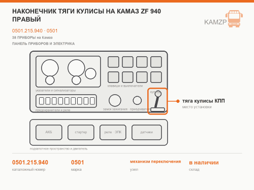 Наконечник тяги кулисы на КАМАЗ ZF 940 правый, каталожный номер 0501.215.940
