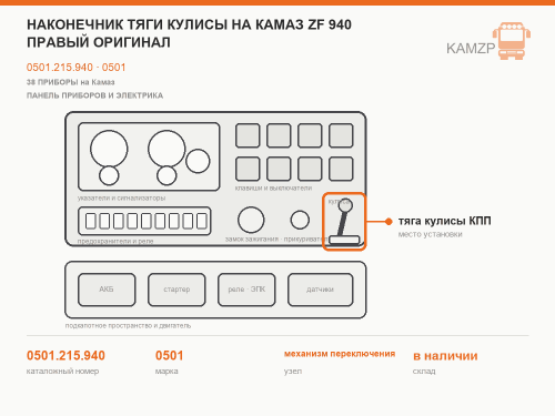 Наконечник тяги кулисы на КАМАЗ zf 940 правый оригинал, каталожный номер 0501.215.940
