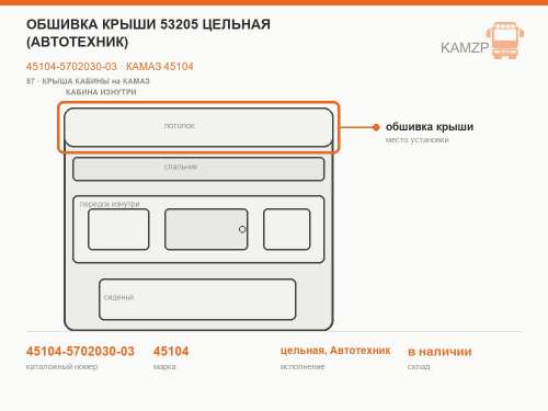 Обшивка крыши 53205 цельная (Автотехник), каталожный номер 45104-5702030-03