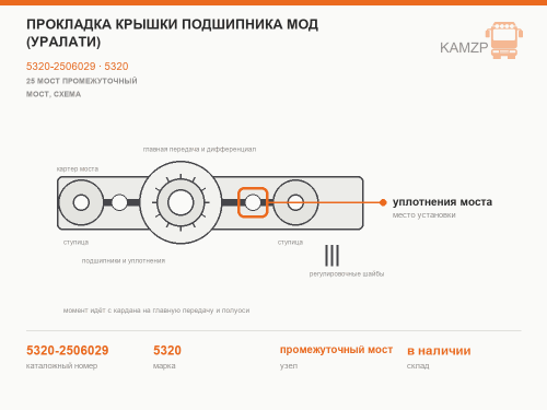 Прокладка крышки подшипника мод (УралАТИ), каталожный номер 5320-2506029