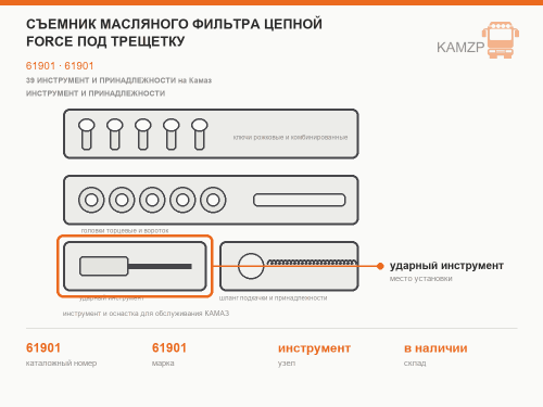 Съемник масляного фильтра цепной force под трещетку, каталожный номер 61901