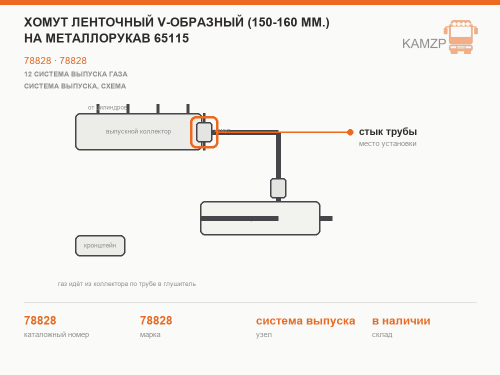 Хомут ленточный V-образный (150-160 мм.) на металлорукав 65115, каталожный номер 78828