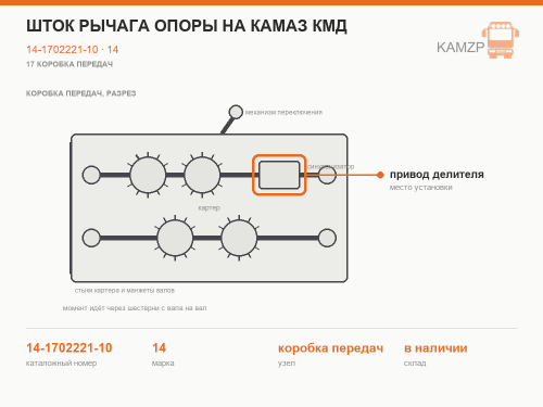 Шток рычага опоры на КАМАЗ КМД, каталожный номер 14-1702221-10