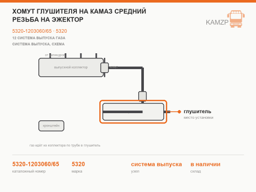 Хомут глушителя на КАМАЗ средний резьба на эжектор, каталожный номер 5320-1203060/65