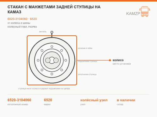Стакан с манжетами задней ступицы на КАМАЗ, каталожный номер 6520-3104060